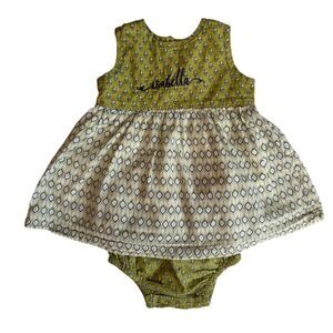 Yo Baby Green 50's Retro Print Isabella Monogram Dress and Bottoms Size 6-9 M